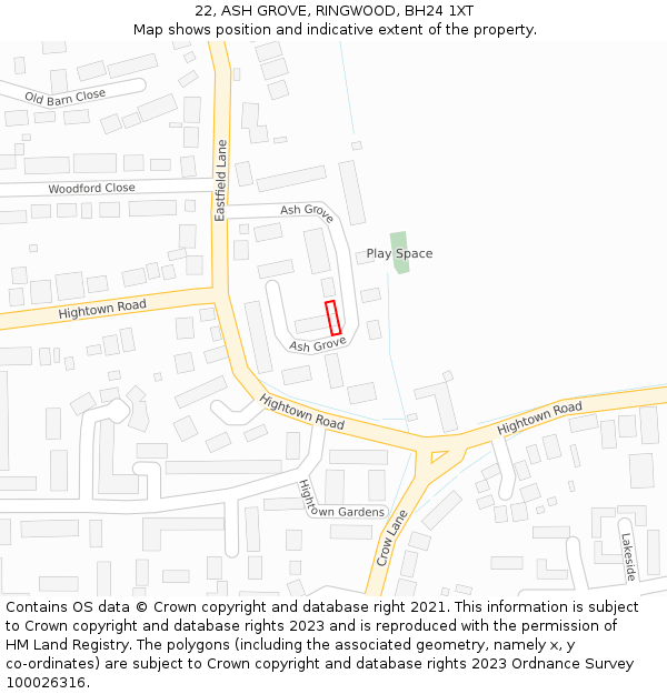 22, ASH GROVE, RINGWOOD, BH24 1XT: Location map and indicative extent of plot