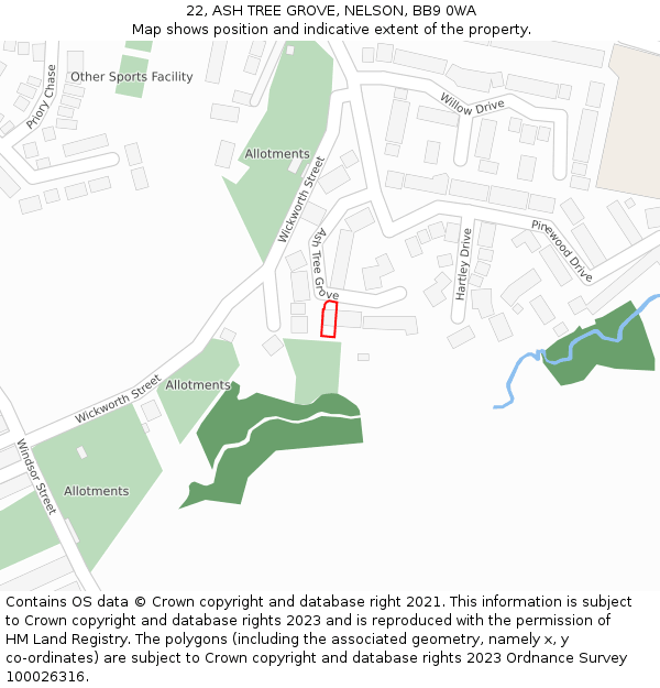 22, ASH TREE GROVE, NELSON, BB9 0WA: Location map and indicative extent of plot