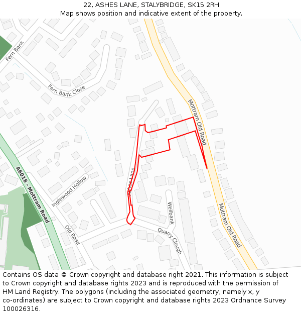 22, ASHES LANE, STALYBRIDGE, SK15 2RH: Location map and indicative extent of plot