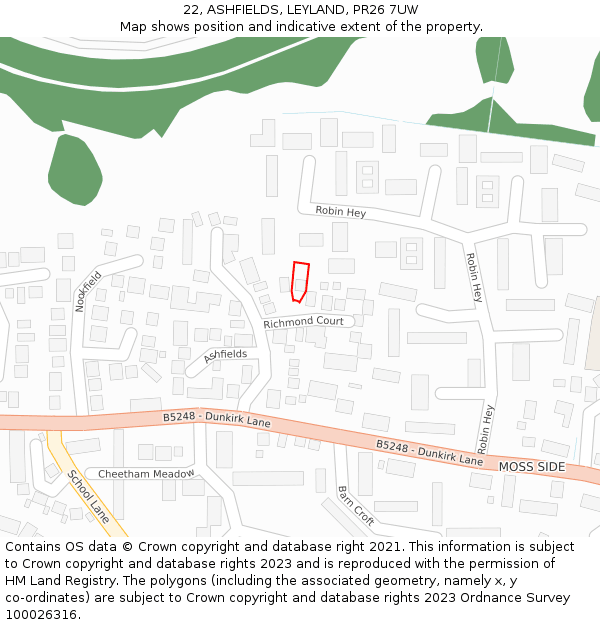 22, ASHFIELDS, LEYLAND, PR26 7UW: Location map and indicative extent of plot