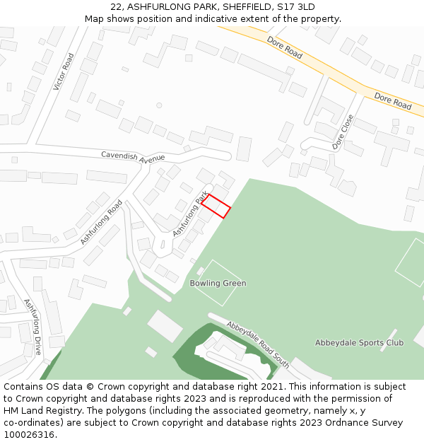 22, ASHFURLONG PARK, SHEFFIELD, S17 3LD: Location map and indicative extent of plot