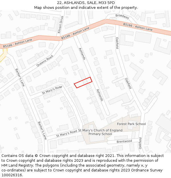 22, ASHLANDS, SALE, M33 5PD: Location map and indicative extent of plot