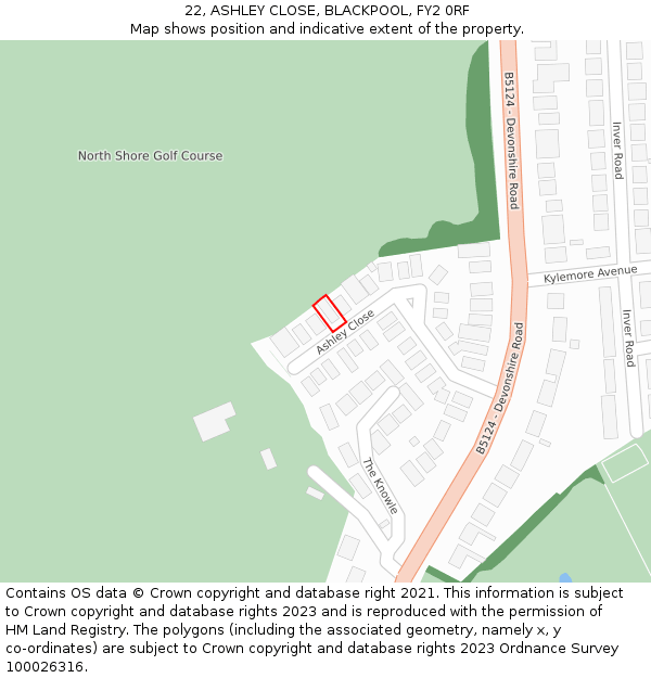 22, ASHLEY CLOSE, BLACKPOOL, FY2 0RF: Location map and indicative extent of plot