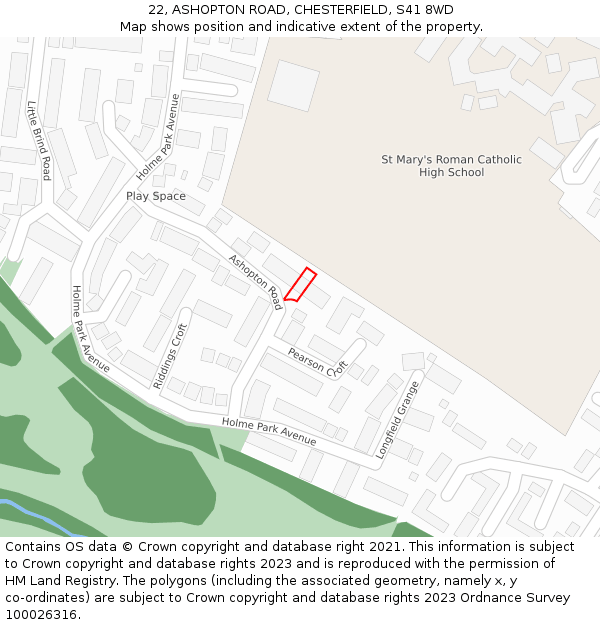 22, ASHOPTON ROAD, CHESTERFIELD, S41 8WD: Location map and indicative extent of plot
