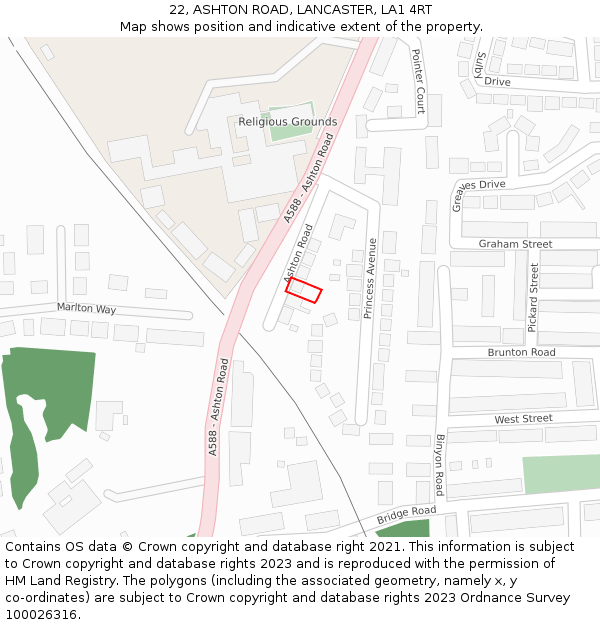 22, ASHTON ROAD, LANCASTER, LA1 4RT: Location map and indicative extent of plot