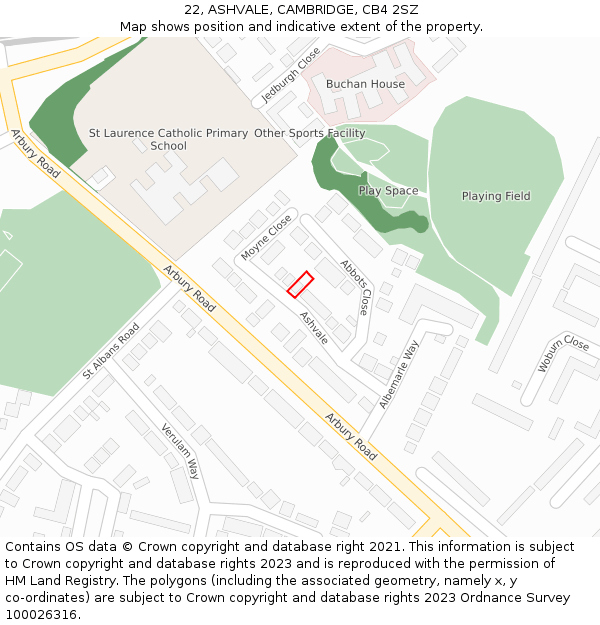 22, ASHVALE, CAMBRIDGE, CB4 2SZ: Location map and indicative extent of plot