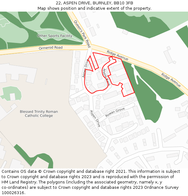 22, ASPEN DRIVE, BURNLEY, BB10 3FB: Location map and indicative extent of plot