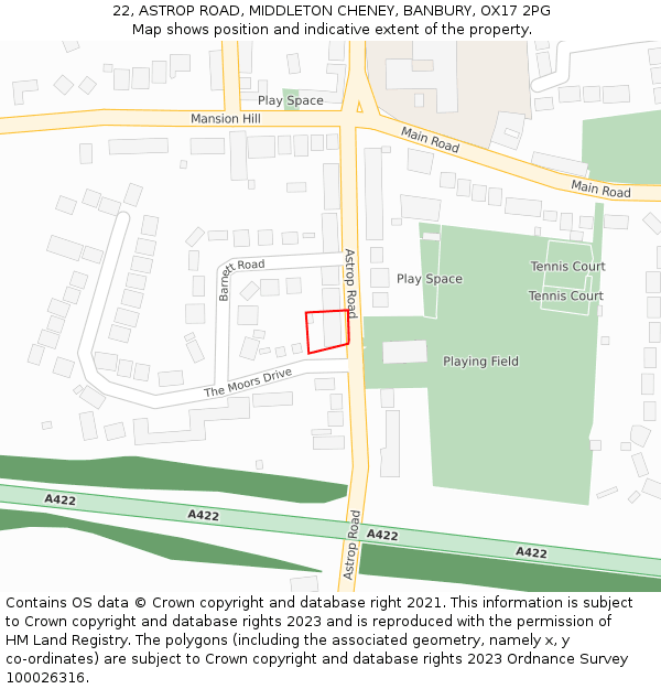 22, ASTROP ROAD, MIDDLETON CHENEY, BANBURY, OX17 2PG: Location map and indicative extent of plot