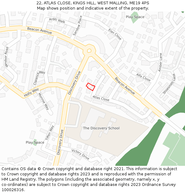 22, ATLAS CLOSE, KINGS HILL, WEST MALLING, ME19 4PS: Location map and indicative extent of plot