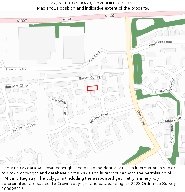 22, ATTERTON ROAD, HAVERHILL, CB9 7SR: Location map and indicative extent of plot