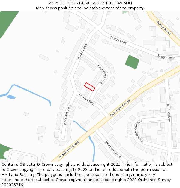 22, AUGUSTUS DRIVE, ALCESTER, B49 5HH: Location map and indicative extent of plot