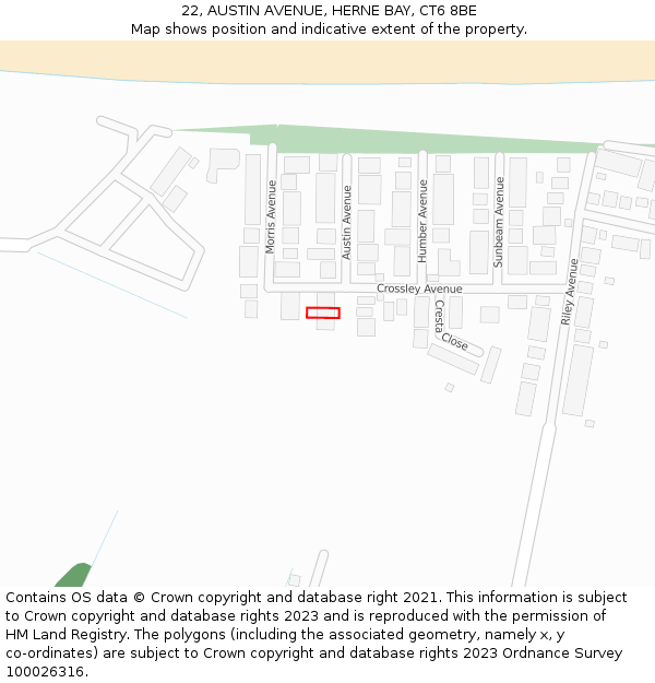 22, AUSTIN AVENUE, HERNE BAY, CT6 8BE: Location map and indicative extent of plot