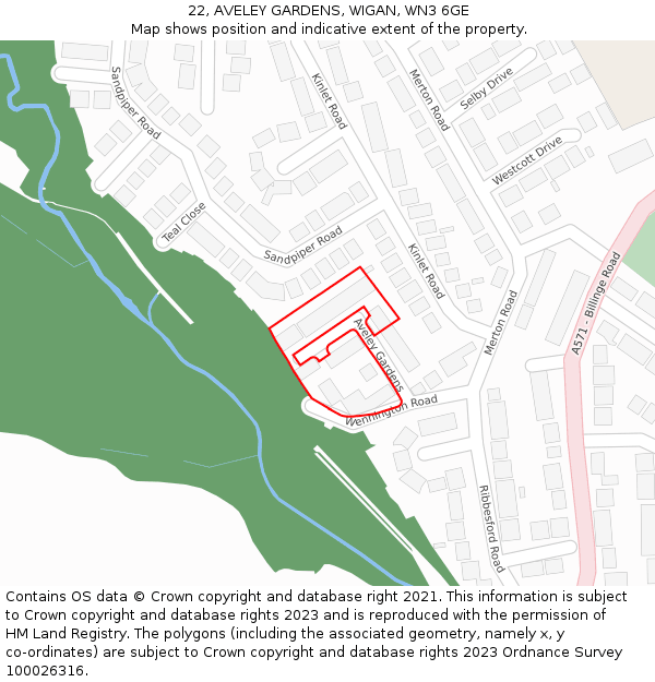 22, AVELEY GARDENS, WIGAN, WN3 6GE: Location map and indicative extent of plot