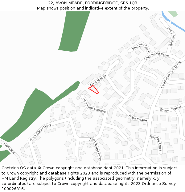 22, AVON MEADE, FORDINGBRIDGE, SP6 1QR: Location map and indicative extent of plot
