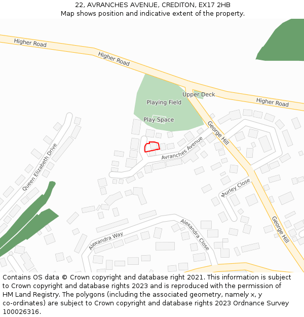 22, AVRANCHES AVENUE, CREDITON, EX17 2HB: Location map and indicative extent of plot