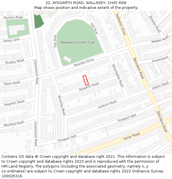 22, AYSGARTH ROAD, WALLASEY, CH45 6XW: Location map and indicative extent of plot