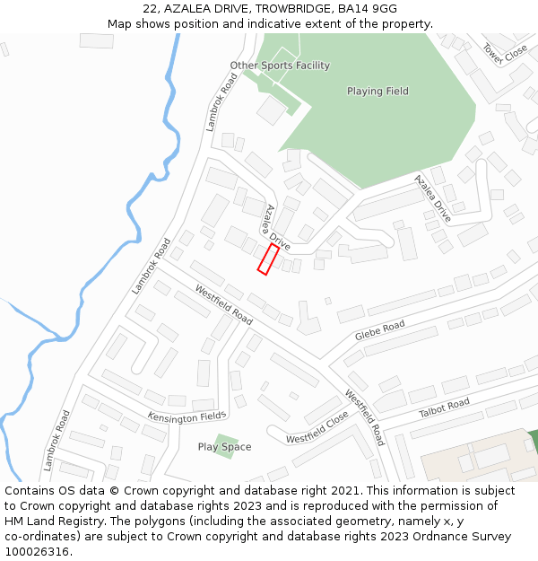22, AZALEA DRIVE, TROWBRIDGE, BA14 9GG: Location map and indicative extent of plot