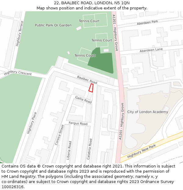 22, BAALBEC ROAD, LONDON, N5 1QN: Location map and indicative extent of plot