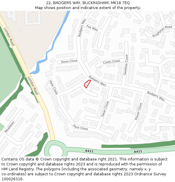 22, BADGERS WAY, BUCKINGHAM, MK18 7EQ: Location map and indicative extent of plot