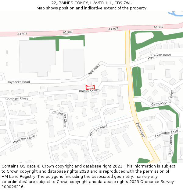 22, BAINES CONEY, HAVERHILL, CB9 7WU: Location map and indicative extent of plot