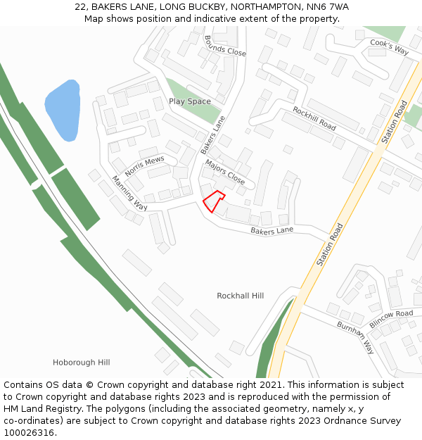 22, BAKERS LANE, LONG BUCKBY, NORTHAMPTON, NN6 7WA: Location map and indicative extent of plot