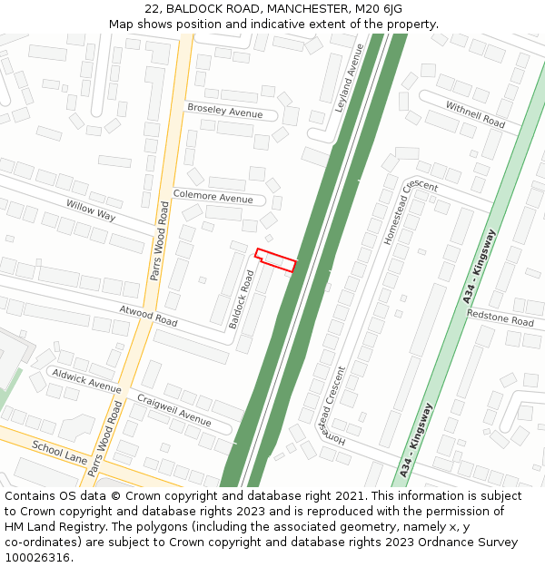 22, BALDOCK ROAD, MANCHESTER, M20 6JG: Location map and indicative extent of plot