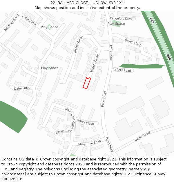 22, BALLARD CLOSE, LUDLOW, SY8 1XH: Location map and indicative extent of plot