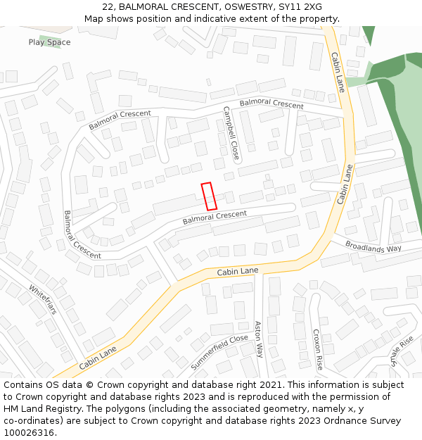 22, BALMORAL CRESCENT, OSWESTRY, SY11 2XG: Location map and indicative extent of plot