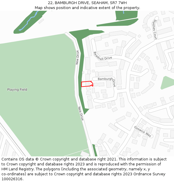 22, BAMBURGH DRIVE, SEAHAM, SR7 7WH: Location map and indicative extent of plot