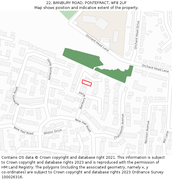 22, BANBURY ROAD, PONTEFRACT, WF8 2UF: Location map and indicative extent of plot