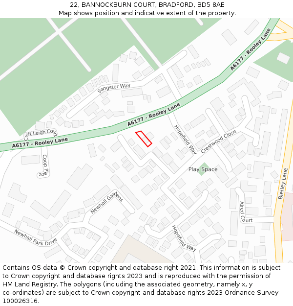 22, BANNOCKBURN COURT, BRADFORD, BD5 8AE: Location map and indicative extent of plot