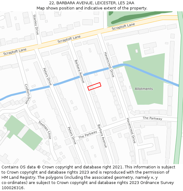 22, BARBARA AVENUE, LEICESTER, LE5 2AA: Location map and indicative extent of plot