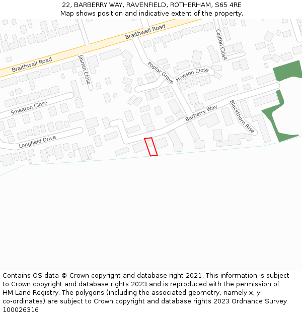 22, BARBERRY WAY, RAVENFIELD, ROTHERHAM, S65 4RE: Location map and indicative extent of plot