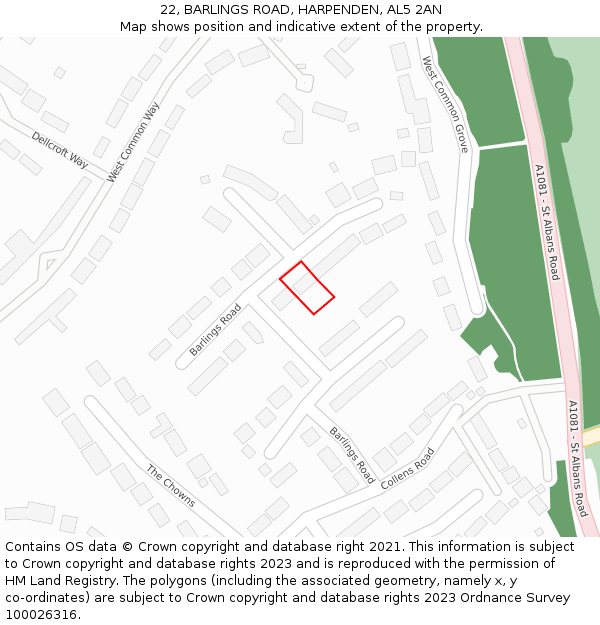 22, BARLINGS ROAD, HARPENDEN, AL5 2AN: Location map and indicative extent of plot