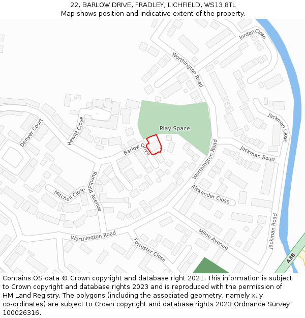 22, BARLOW DRIVE, FRADLEY, LICHFIELD, WS13 8TL: Location map and indicative extent of plot