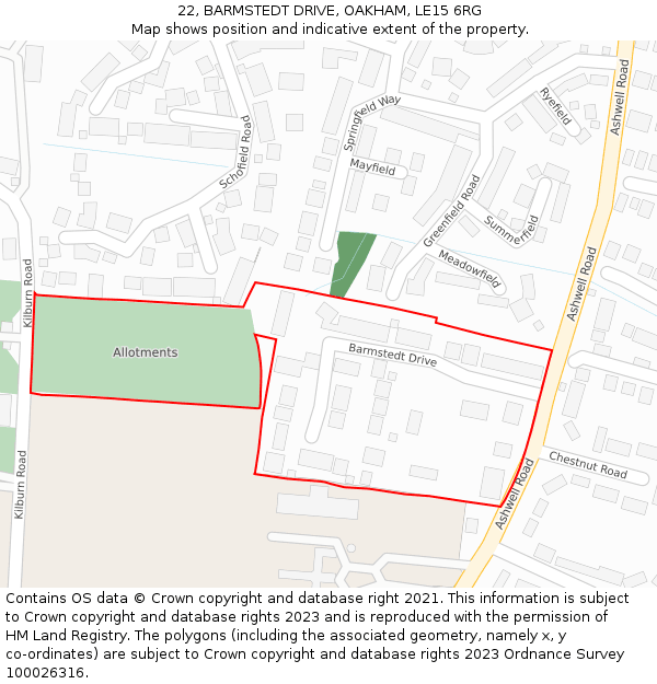 22, BARMSTEDT DRIVE, OAKHAM, LE15 6RG: Location map and indicative extent of plot