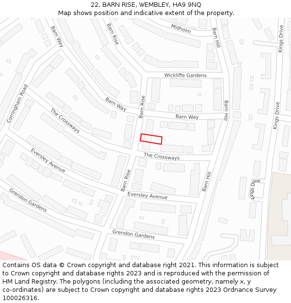 22, BARN RISE, WEMBLEY, HA9 9NQ: Location map and indicative extent of plot