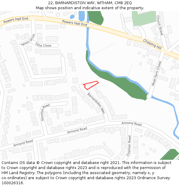 22, BARNARDISTON WAY, WITHAM, CM8 2EQ: Location map and indicative extent of plot
