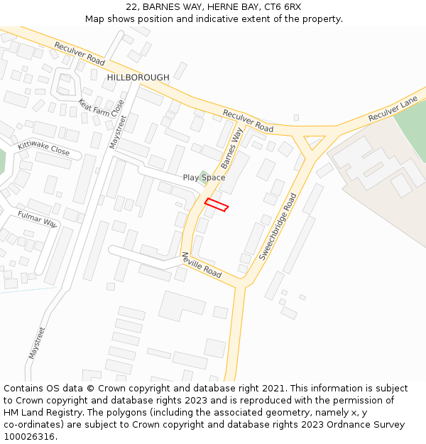 22, BARNES WAY, HERNE BAY, CT6 6RX: Location map and indicative extent of plot