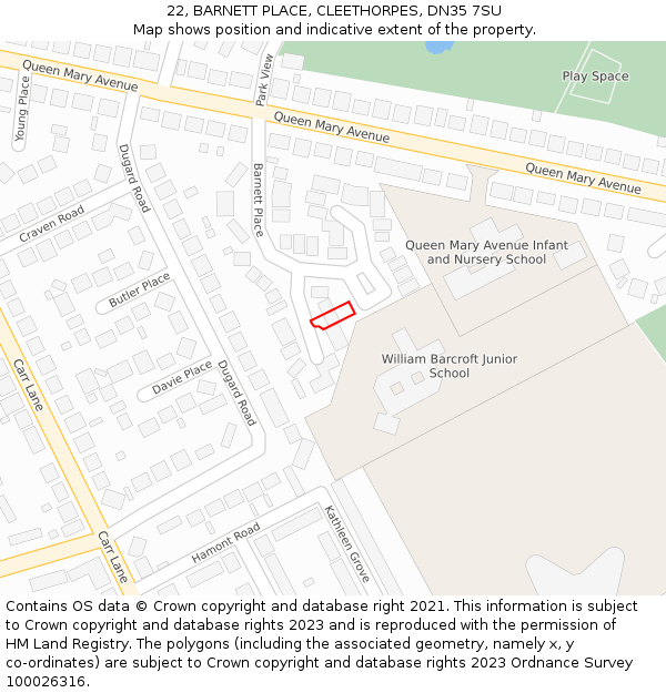 22, BARNETT PLACE, CLEETHORPES, DN35 7SU: Location map and indicative extent of plot