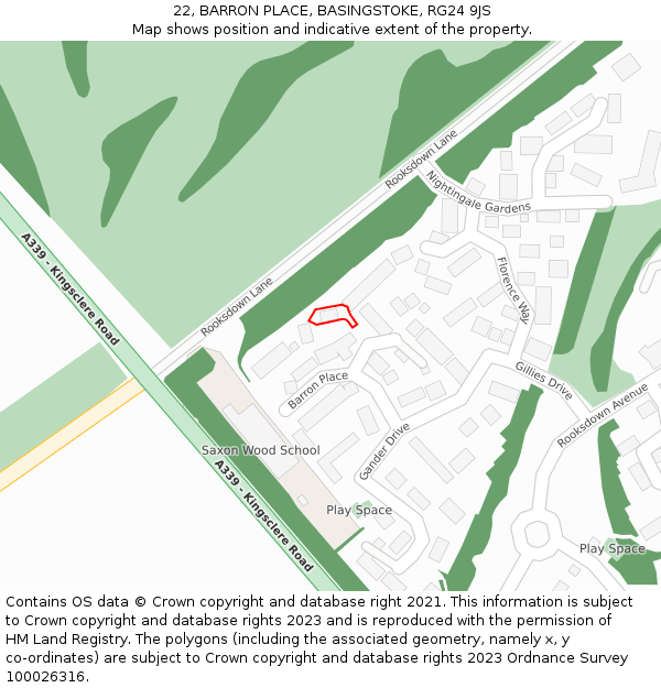 22, BARRON PLACE, BASINGSTOKE, RG24 9JS: Location map and indicative extent of plot