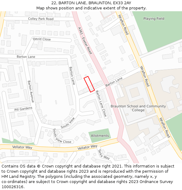 22, BARTON LANE, BRAUNTON, EX33 2AY: Location map and indicative extent of plot