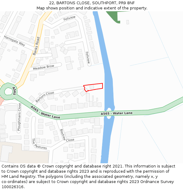 22, BARTONS CLOSE, SOUTHPORT, PR9 8NF: Location map and indicative extent of plot