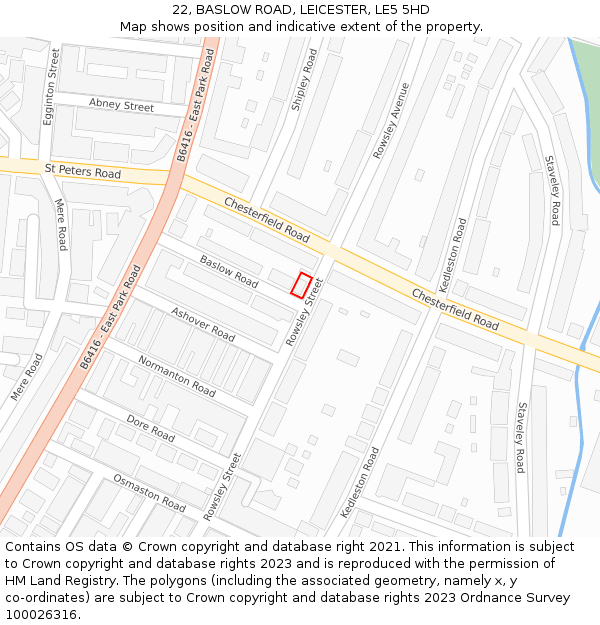 22, BASLOW ROAD, LEICESTER, LE5 5HD: Location map and indicative extent of plot