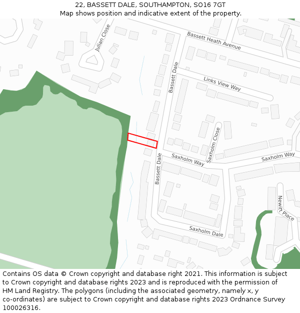 22, BASSETT DALE, SOUTHAMPTON, SO16 7GT: Location map and indicative extent of plot