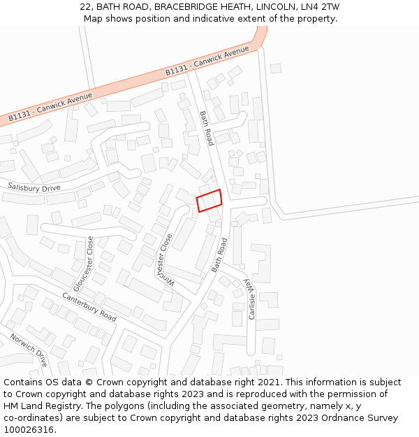 22, BATH ROAD, BRACEBRIDGE HEATH, LINCOLN, LN4 2TW: Location map and indicative extent of plot