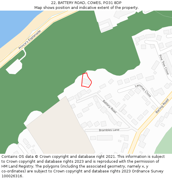 22, BATTERY ROAD, COWES, PO31 8DP: Location map and indicative extent of plot