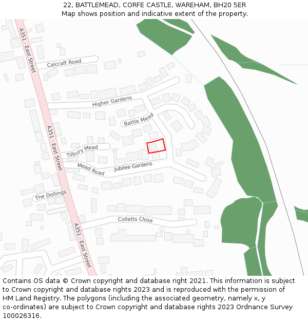 22, BATTLEMEAD, CORFE CASTLE, WAREHAM, BH20 5ER: Location map and indicative extent of plot