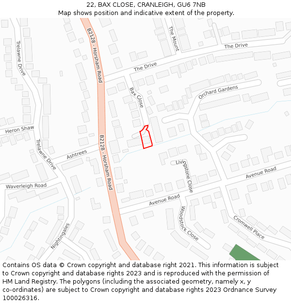 22, BAX CLOSE, CRANLEIGH, GU6 7NB: Location map and indicative extent of plot