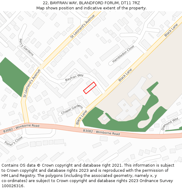 22, BAYFRAN WAY, BLANDFORD FORUM, DT11 7RZ: Location map and indicative extent of plot